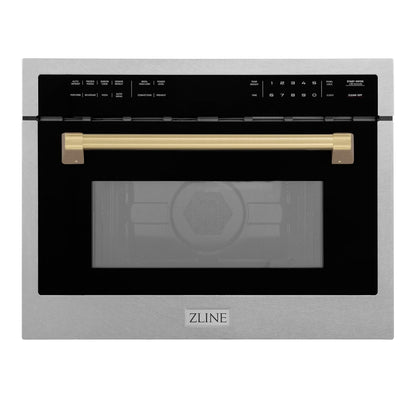ZLINE Autograph Edition 24 In. 1.6 Cu Ft. Built-In Convection Microwave Oven in Satin Stainless Steel with Champagne Bronze Accents (MWOZ-24-SS-CB)1