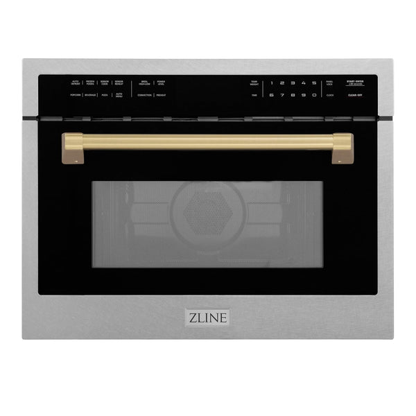 ZLINE Autograph Edition 24 In. 1.6 Cu Ft. Built-In Convection Microwave Oven in Satin Stainless Steel with Champagne Bronze Accents (MWOZ-24-SS-CB)1
