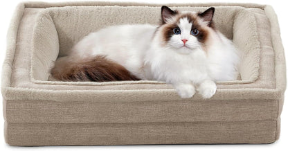 Laojin Balhen Cat Couch for Pets, Washable Cat Beds for Indoor Cats, Super Soft Plush Supportive Dog Couch Bed for Puppy and Kitten with Anti-Slip Bottom, 24Inch, Beige8