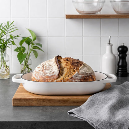 Enameled Cast Iron Dutch Oven Pot with Dome Lid, Oval Bread Oven for Homemade Sourdough Bread Baking, Oven Safe up to 500°F, 6 Quart, White5