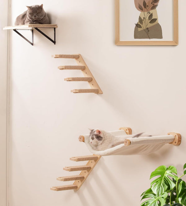 Cat Wall Hammock, Dual-Sided Cat Wall Bed with Canvas & Plush Fabric for All Seasons, Wall Mounted Shelf for Large Cats, Modern Perches for Lounging & Napping7
