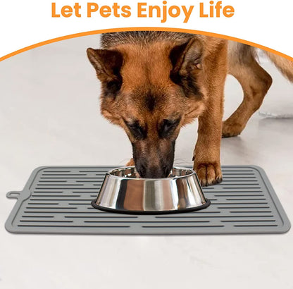 Ptlom Pet Placemat for Dog and Cat, Mat for Prevent Food and Water Overflow, Suitable for Medium and Small Pet, Grey, Silicone3