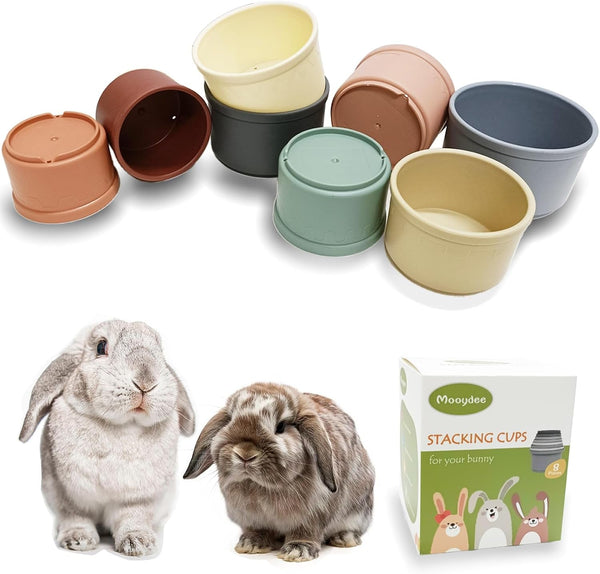 8 Pcs Stacking Cups for Rabbits Guinea Pig Reusable Multi-Colored Bunny Toy Rabbit Toys of Different Sizes, Safe Plastic Nesting Toys for Bunny Small Animals Hiding Food and Playing1