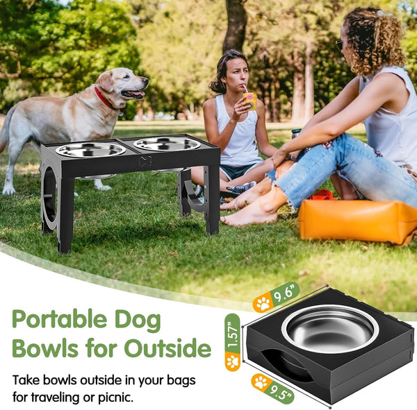 XIAZ Elevated Dog Bowls Large Breed Raised Dogs Bowl Stand Large/Medium Sized Dog Stainless Steel Food Water Bowl Stands 5 Heights Adjustable 9/11/12/14In Black Pet Feeder Dish Station6