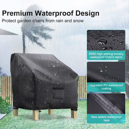 2 Pack Outdoor Patio Chair Covers Waterproof 38"Wx31"Dx29"H, Black | Patio Furniture Covers Protect from Rain, Dust & UV; Heavy-Duty Oxford Fits Lounge, Deep Seat & High Back Chairs on Lawns4