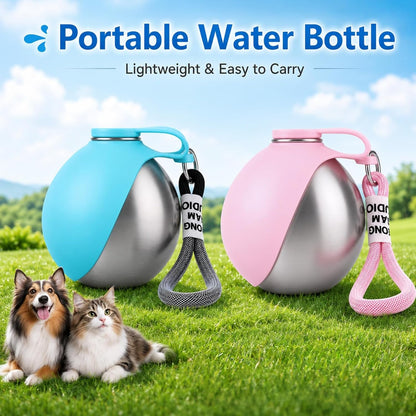 2 in 1 Portable Dog Water Bottle for Dogs,10Oz Stainless Steel Portable Dog Water Bottle with Foldable Silicone Bowl, Leak-Proof 2 in 1 Portable Tumbler for Small Dog & Puppy Walking Hiking Outdoor2