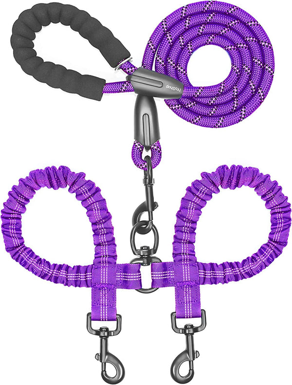 Iyoshop Dual Dog Leash - 360° Swivel, No Tangle Walking Leash with Shock Absorbing Bungee for Two Dogs (Large, 25-150 Lbs, Black)9