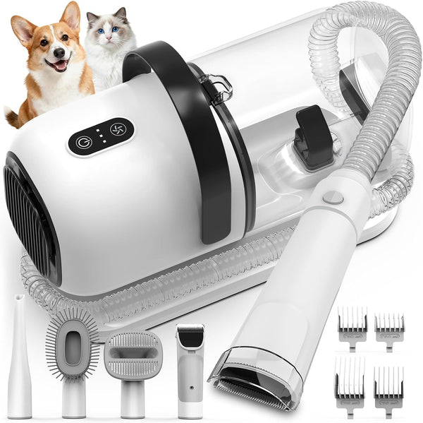FIXR Dog Grooming Vacuum, All-In-One Pet Grooming Kit with Hair Clipper & Shedding Brush, Low Noise 12,000Pa Dog Hair Remover Vacuum, Pet Groomer Set with Cleaning Brushes, PG011