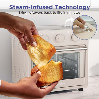 Home, 16.5 Qt Air Fryer Oven, with Steam Infusion, Cream, Convection Countertop Oven, 6 Cooking Functions, 200–450°F Temperature Control, Interior Light, Fry Basket & Baking Tray Included5
