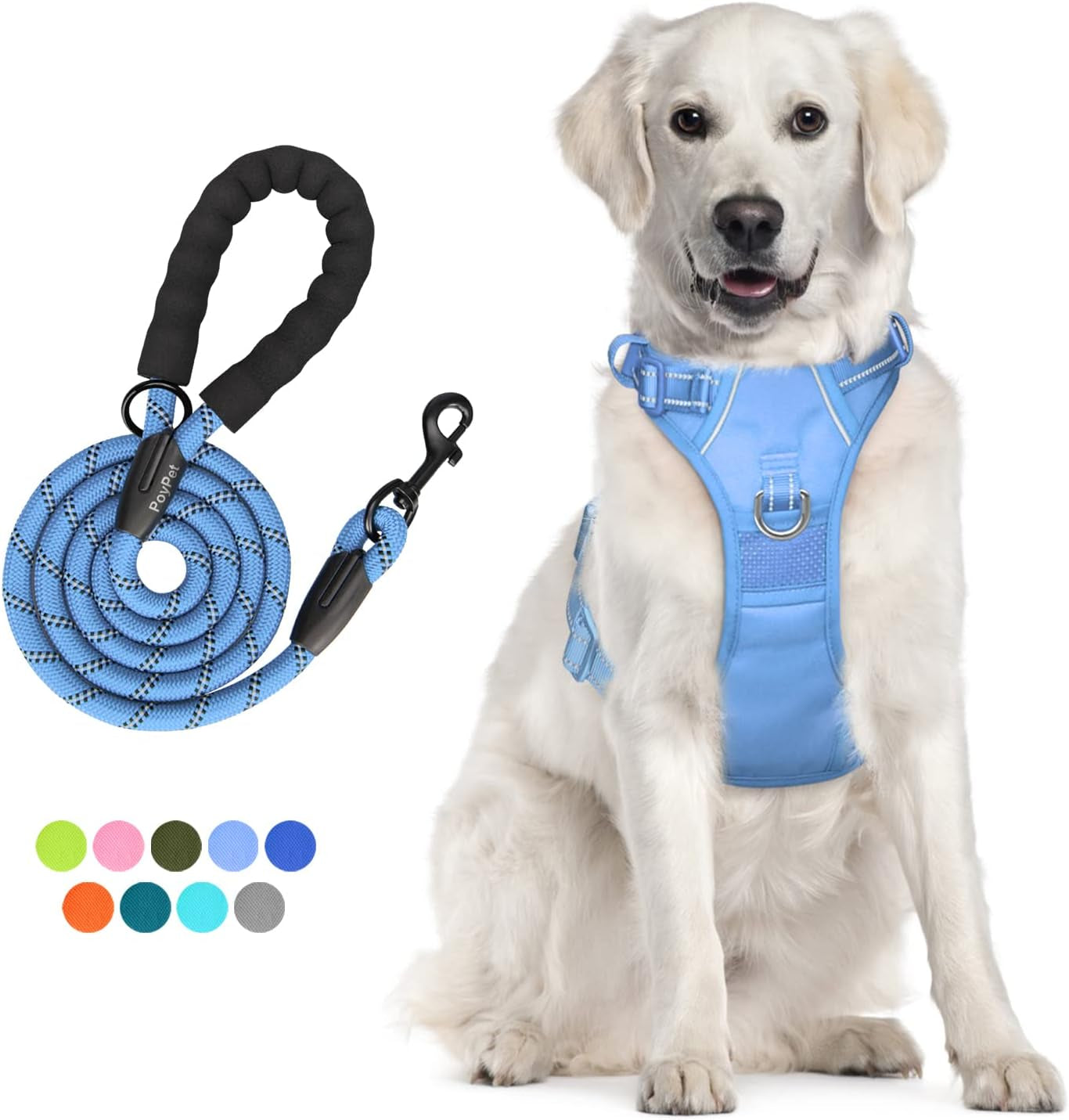 poypet-no-pull-dog-harness-and-5-feet-leash-set-release-on-neck-reflective-adjustable-pet-vest-front-back-2-d-ring-and-soft-padded-pet-harness-with-handle-for-small-to-large-dogsgrey-l