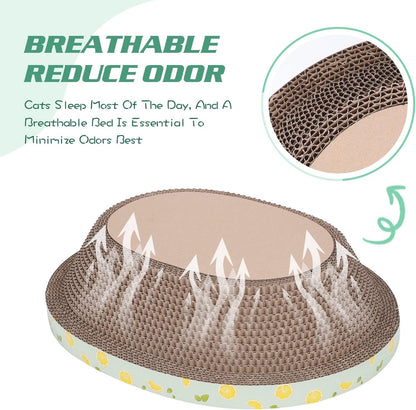 Oval Cat Cardboard Scratcher with Lounger Bed, High-Density Kitty Cat Scratching Pad for Indoor Cats Grinding Claws, Ergonomic Curved Furniture Couch Cat Scratch Protector, 17.3" × 13.6" × 4.5"3