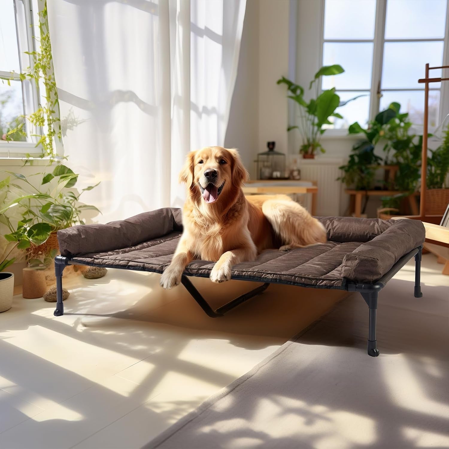 veehoo-outdoor-elevated-dog-bed-with-waterproof-bolster-cushion-cooling-raised-dog-bed-with-removable-washable-mat-topper-breathable-mesh-dog-couch-cot-for-indoor-outdoor-42-large-black