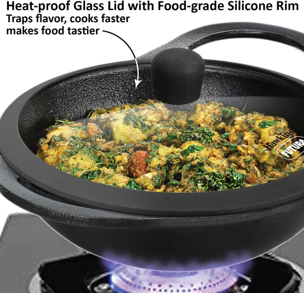 Futura 2 Litre Cast Iron Kadhai, Naturally Nonstick Cast Iron Kadai with Glass Lid, Cast Iron Cookware for Kitchen, Black (CIK20G)9
