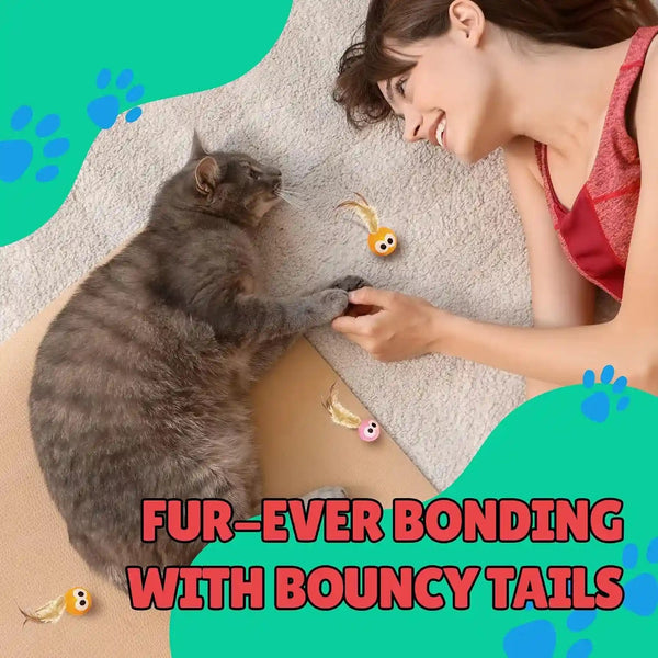 Bouncy Tails 5 Pack Interactive Bouncy Ball with Natural Feathers for Indoor Cats and Kittens Who Love to Play and Have Fun.7