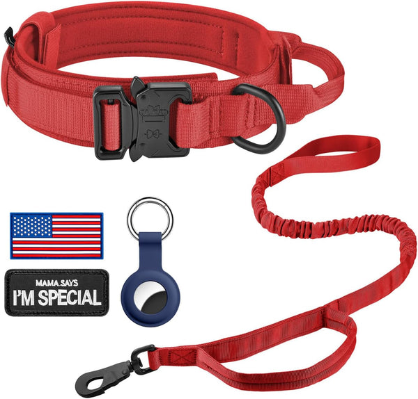 DAGANXI Tactical Dog Collar, Adjustable Military Training Nylon Dog Collar with Control Handle and Heavy Metal Buckle for Medium and Large Dogs, with Patches and Airtags Case (L, Black)16