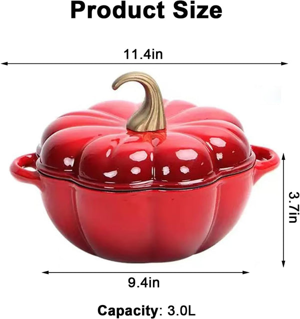 Pumpkin Cocotte with Lid & Handles,Pumpkin Dutch Oven Pot,Non Stick Pumpkin Pot,Serves 3-5,Enamel Cookware Crock for Porridge,Halloween Enamel Cast Iron Cooking Pot(Dark Red)2