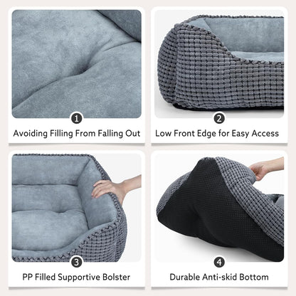 MIXJOY Dog Bed for Large Medium Small Dogs, Rectangle Washable Sleeping Puppy Bed, Soft Calming Cat Beds for Indoor Cats, Orthopedic Pet Sofa Bed, Anti-Slip Bottom with Multiple Size (20'', Grey)4