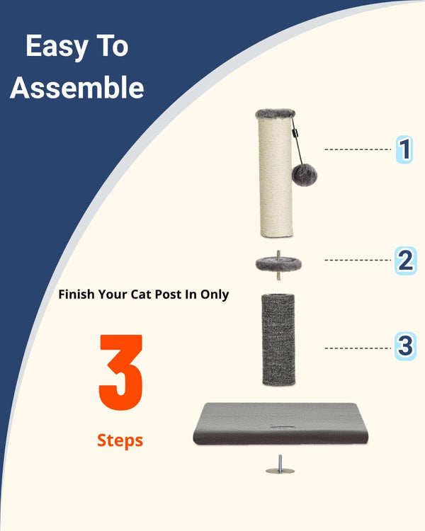 Cat Scratching Post, Cat Scratchers for Indoor Cats, with Toys | for Kitten & Medium Cats, Sisal & Carpet in One for Various Scratching Needs, Solid Structure, Extra Free Toy, Light Gray8