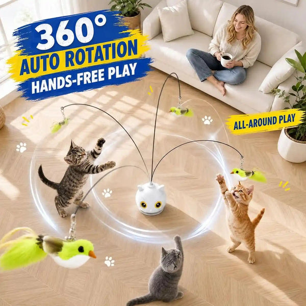 Interactive Cat Toys for Indoor Cats - Automatic Flying Bird Feather Toy with Sticky Suction Base, USB Rechargeable 360° Electric Cat Teaser, Touch Activated Self-Play Toy for Bored Cats5