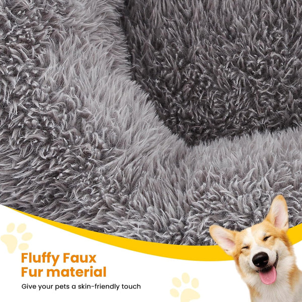 Calming Dog Beds for Large Dogs, Faux Fur Donut Cuddler Dog Bed, round Fluffy Pillow, Washable Pet Bed for Dogs up to 80Lbs, 36Inch3