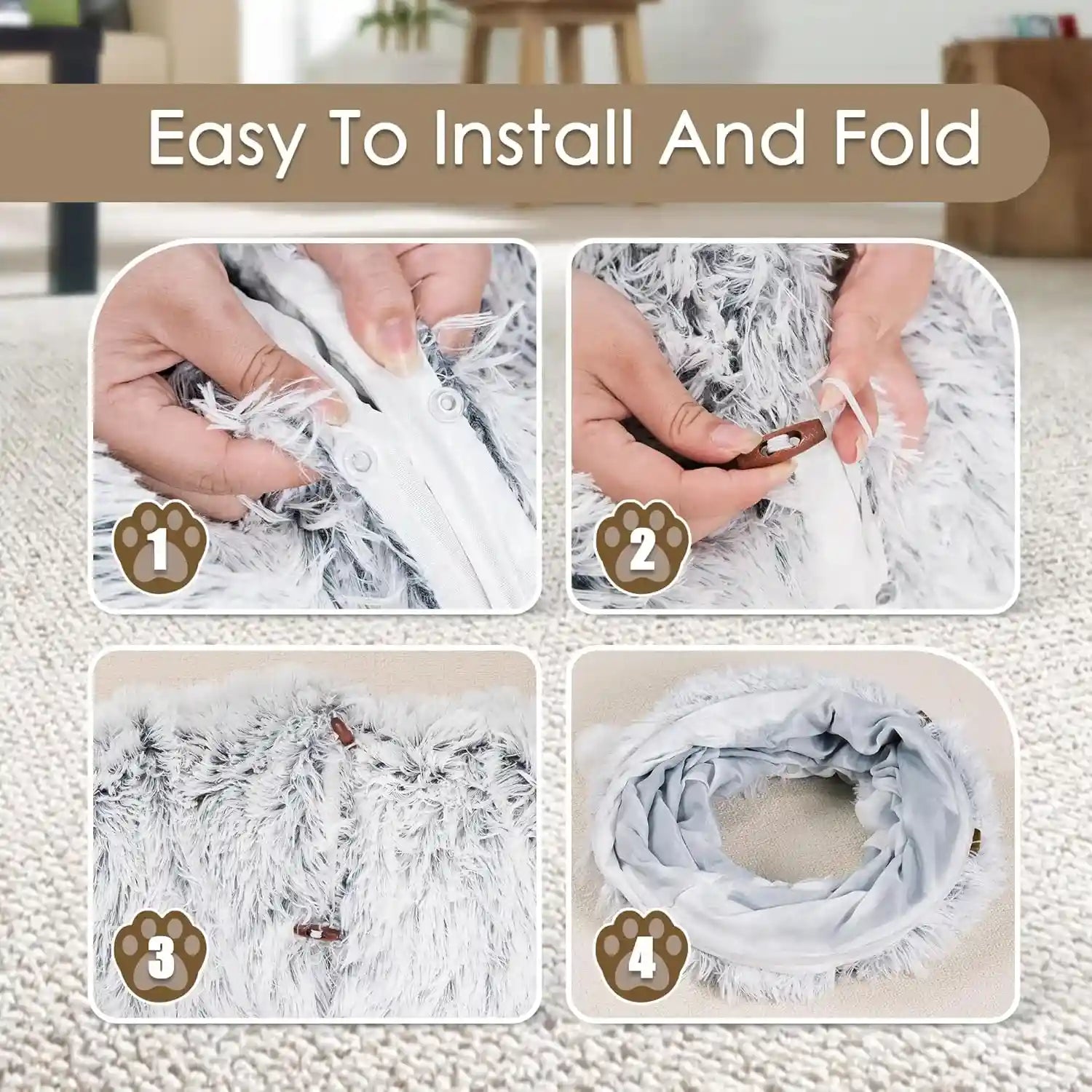 baseola-fuzzy-cat-tunnel-bed-for-indoor-cats-2-in-1-interactive-cat-toys-peekaboo-cat-cave-with-washable-mat-collapsible-cat-play-tunnel-for-kittens-small-pets-plush-cat-donut-bed-tunnel-grey
