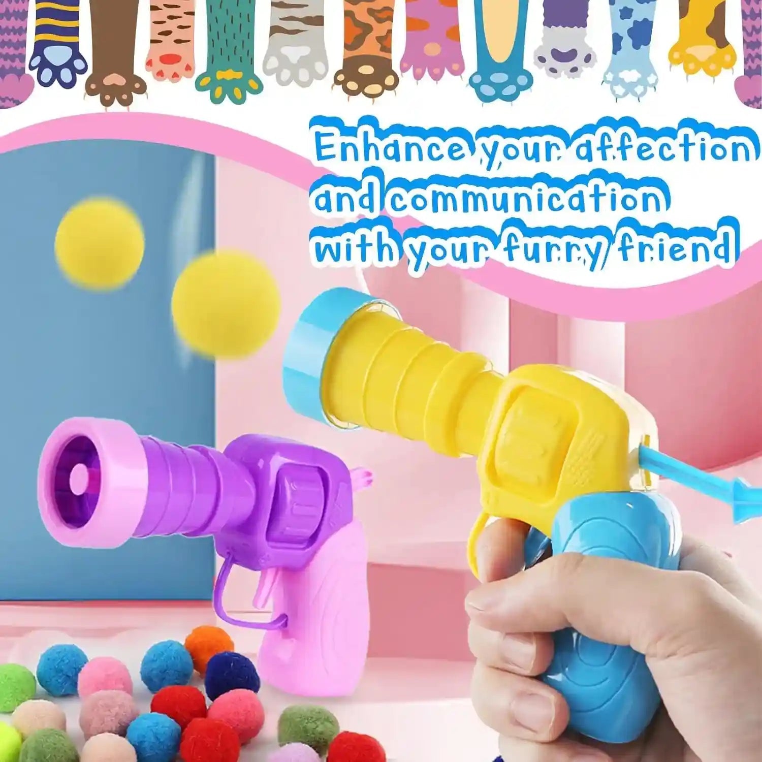 2-cat-toy-launchers-100-cat-pom-pom-balls-cat-toys-balls-launcher-launch-ball-interactive-toy-silent-plush-elastic-ball-for-kitty