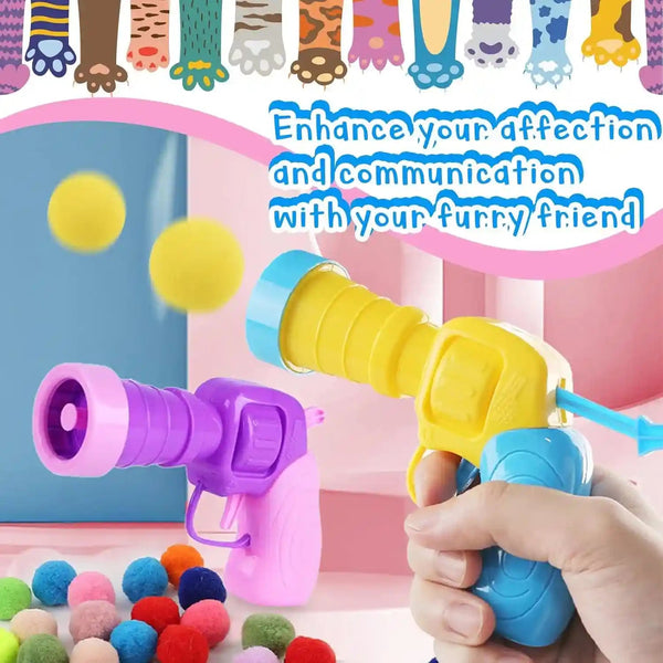 2 Cat Toy Launchers & 100 Cat Pom Pom Balls,Cat Toys Balls Launcher,Launch Ball Interactive Toy,Silent Plush Elastic Ball for Kitty3