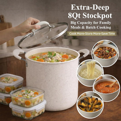 24Pcs Pots and Pans Set Non Stick,Titanium Ceramic Cookware Sets | with 8Qt Stockpot,Pfas-Free,Long-Lasting Nonstick,Easy to Clean,Induction Compatible,Fast & Even Heating,Complete Kitchen Set5