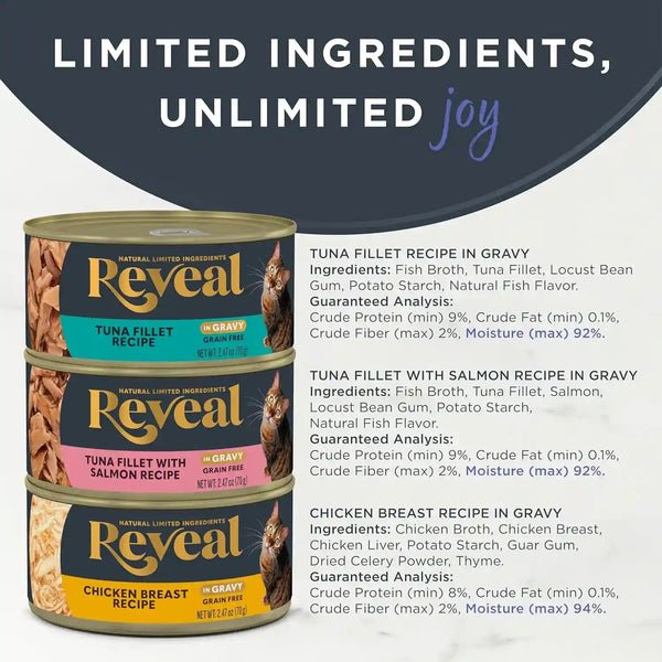 Reveal Fish & Chicken Variety in Gravy Wet Cat Food 12-Pack 2.47 Oz Cans | 100% Natural, High Quality Protein, Limited Ingredient, Grain Free, No Fillers, No Artificial Additives, No By-Products4