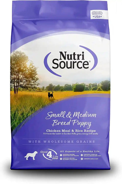 Nutrisource Small & Medium Breed Puppy Dry Dog Food, 26 Lb | Chicken and Rice, High Protein, Sensitive Stomach, Probiotics, Grain Inclusive1