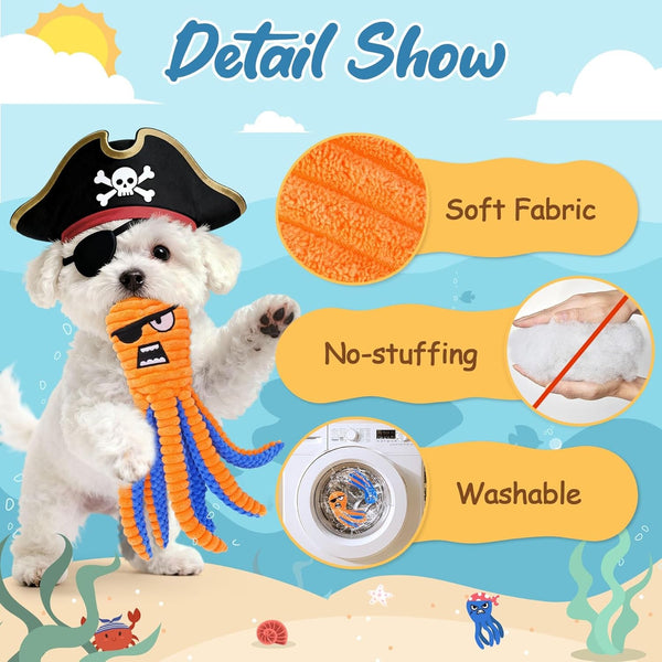 Zeaxuie Interactive Dog Toys for Chewers, 2 Pack No Stuffing Dog Toys for Teething, Squeaky Chew Toy to Keep Them Busy for Small and Medium Breed, Crinkle Octopus5