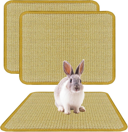 DYAUS Rabbit Scratching Pad, Sisal Bunny Scratch Pad, Natural Rabbit Foraging Mats for Cages, Indoor Bunny Toys Accessories for Bedding Biting Sleeping Resting (2PCS, 16X12In)1
