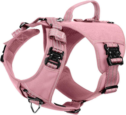 ICEFANG Quick-Moving Tactical Dog Harness for Large Dogs,No Pull Dog Vest | Control Handle,Reflective,Full Metal Buckles,Adjustable,Hook-And-Loop Panel,Soft Padded,Pink,Large1