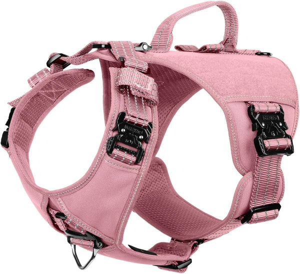 ICEFANG Quick-Moving Tactical Dog Harness for Large Dogs,No Pull Dog Vest | Control Handle,Reflective,Full Metal Buckles,Adjustable,Hook-And-Loop Panel,Soft Padded,Pink,Large1