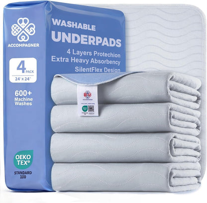 Accompagner Incontinence Bed Pads Washable Waterproof, Ultra-Absorbent Reusable Underpads for Diaper Changing, Nursing, Bedridden, Adults, Seniors, Kids and Dogs (Blue, 24"X24"(Pack of 6))11