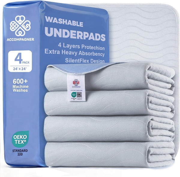 Accompagner Incontinence Bed Pads Washable Waterproof, Ultra-Absorbent Reusable Underpads for Diaper Changing, Nursing, Bedridden, Adults, Seniors, Kids and Dogs (Blue, 24"X24"(Pack of 6))11
