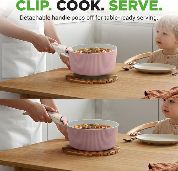 18-Piece Ceramic Cookware Set with Detachable Handles, Non Stick Pots and Pans, Ptfe-Free Natural Ceramic Coating, Space-Saving Design, Oven & Stove Safe, Includes Utensils, Pink3