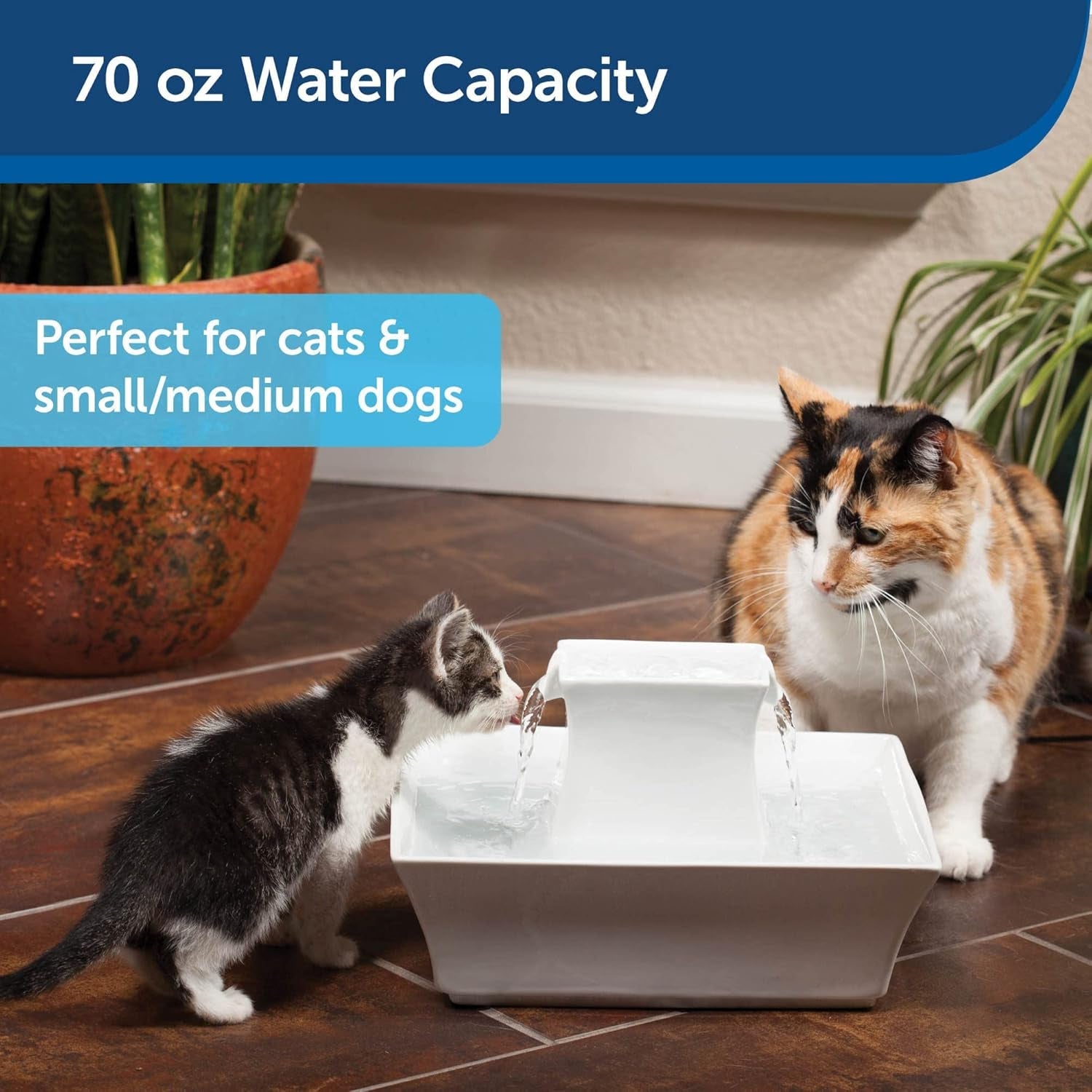 petsafe-drinkwell-pagoda-fountain-filters-included-70-oz-ceramic-white-2-free-falling-water-streams-encourage-hydration-pet-fountain-for-cats-small-dogs-replaceable-carbon-foam-filters