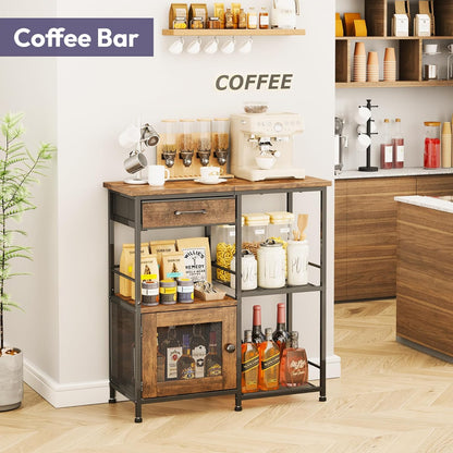 Coffee Bar Cabinet for Home - Farmhouse Coffee Stand Station Multi-Purpose Buffet Sideboard Cabinet with Drawers - Kitchen Bar Table for Living Room, Corner, Small Space, Espresso6