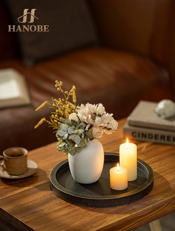 round Decorative Tray for Coffee Table Decor, Vintage Brass Finish | 11.8" Small Circle Wood Candle Holder Plate for Rustic Farmhouse Living Room, Kitchen Centerpiece, Entryway6