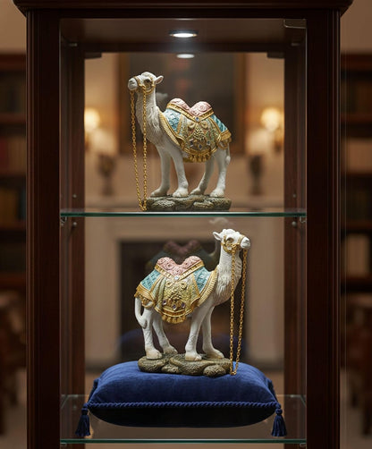 Ornate White Camel Figurine — Decorative Resin Camel Statue with Gold Embellished Saddle & Chain — Luxury Home Décor Accent for Mantel, Shelf, Tabletop (5.5 × 2 × 6 In, 0.4 Lb)2