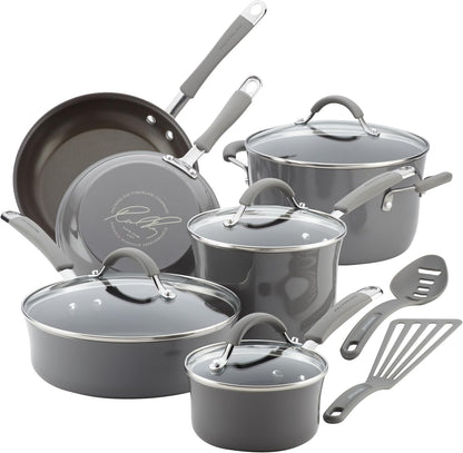 Cucina Nonstick Cookware, Sea Salt Gray Pots and Pans Set, 12-Piece1