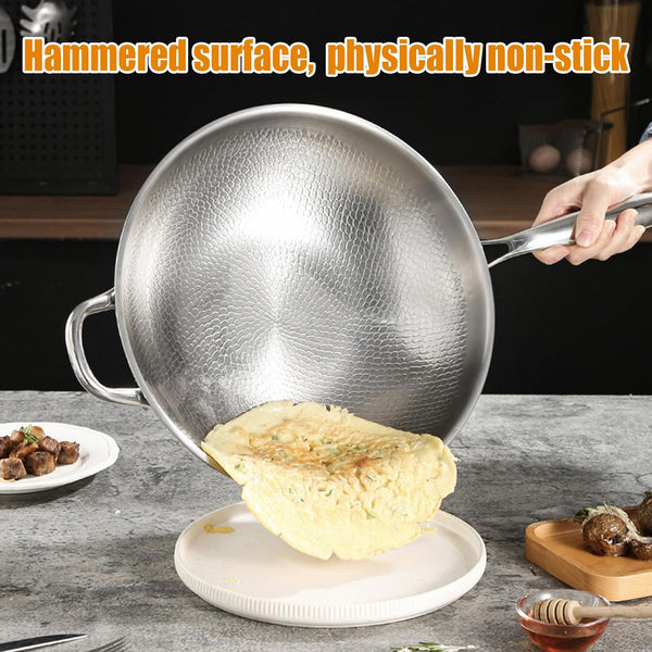 Titanium Hammered Wok with Double Handles, Frying Pans Nonstick, Non-Stick Wok, Scratch-Resistant Non Stick Titanium Pans for Cooking,14.17In6
