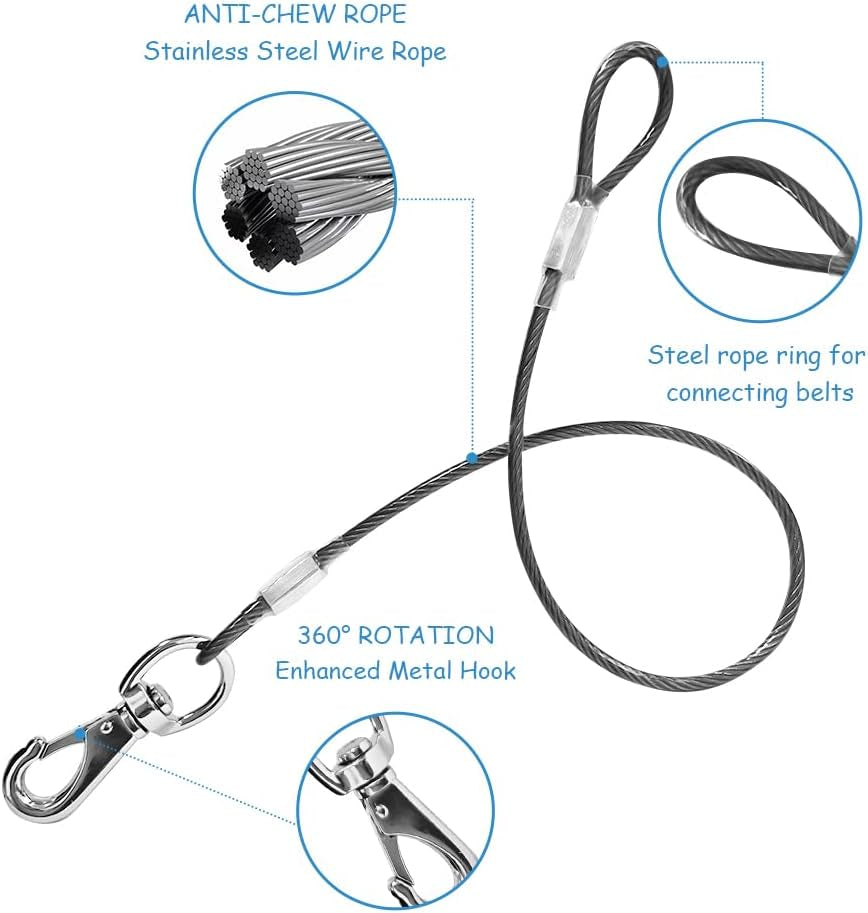 chew-proof-dog-leash-2pack-metal-cable-lead-no-tangle-multiple-dog-leashes-for-small-and-medium-dogs-heavy-duty-leash-extender-for-collars-harnesses2-pack-black-20in-50cm