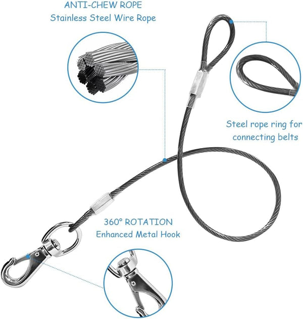 Chew Proof Dog Leash - 2Pack Metal Cable Lead,No Tangle Multiple Dog Leashes for Small and Medium Dogs- Heavy Duty Leash Extender for Collars & Harnesses(2 Pack Black, 20In/50Cm)4