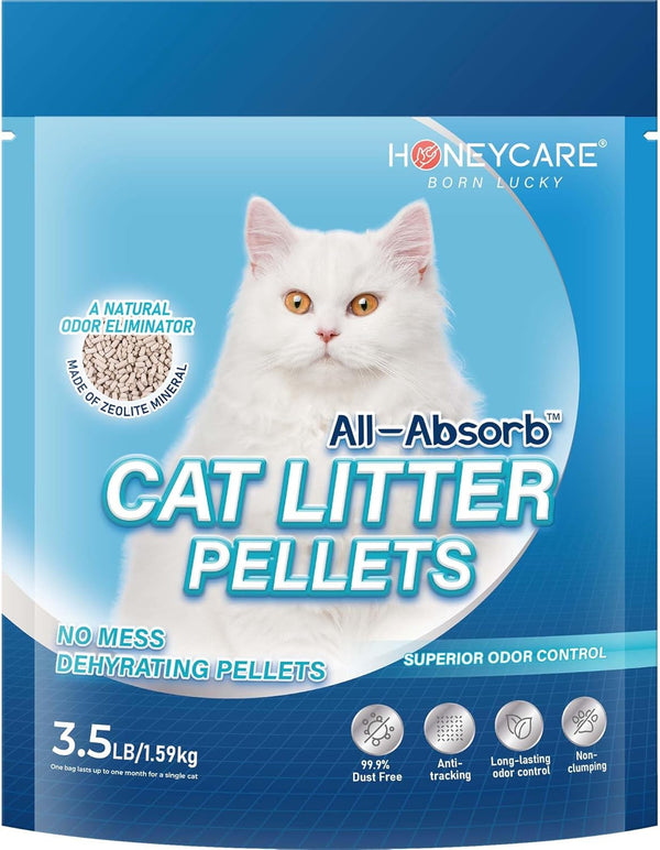 Honey Care All-Absorb Cat Litter Pellets, Zeolite, Long-Lasting Odor Control Non-Climping Litter, 14 Lbs Pack1