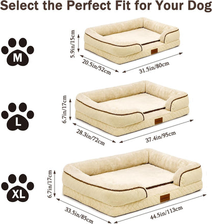 Large Dog Sofa Bed with Reusable Potty Pad - 44.5" X 33.5" X 6.7" Beige Dog Sofa with Soft Plush Surface, Raised Bolsters, Removable Bolster, and Non-Slip Bottom for Large Dogs - Xlarge7