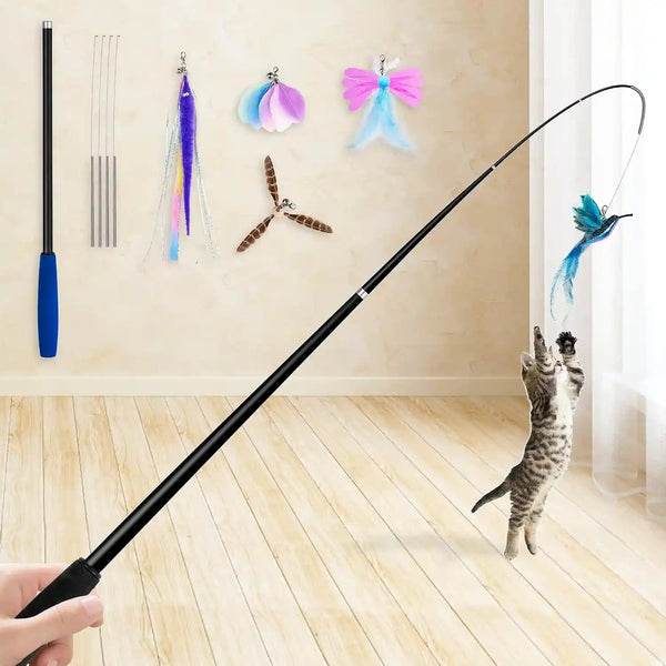 JXFUKAL 2025 Latest Cat Toys, 2 in 1 Spring Cat Wand Toy with 2PCS Ultra-Long Cat Teaser, 4PCS Spring Steel Wire & 5PCS Feather Refills for Kitty Kitten Indoor Cats Accessories1