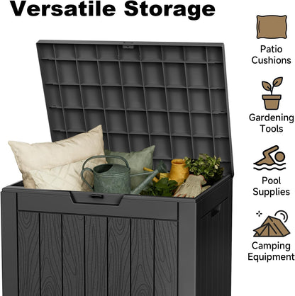 35 Gallon Outdoor Deck Box Lockable Waterproof Storage Black | Heavy-Duty Resin Container for Indoor and outside Use. Patio Cushions, Garden Equipment, Pool Accessories, Outdoor Tools6