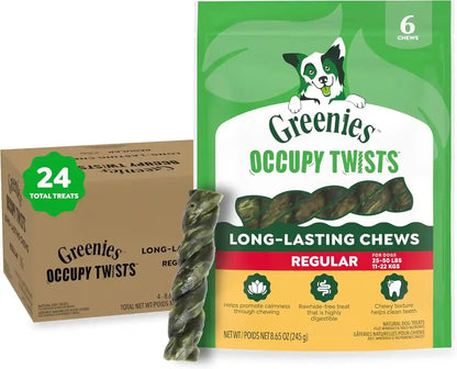 Greenies Occupy Twists Regular Breed Dog Treats, Chicken Flavor, 6 Count | Regular Breed Size (25-50 Lbs), Rawhide-Free, Promotes Calmness, Cleans Teeth, No Artificial Flavors, 8.65 Oz. Pack11